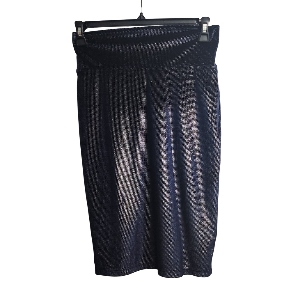 LuLaRoe Cassie Kids Small Navy Blue Metallic Silver Foil Sparkle Pencil Skirt